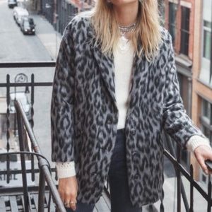 Sezane Alicia Faux Fur Leopard Cheetah Print Coat 42 (10)